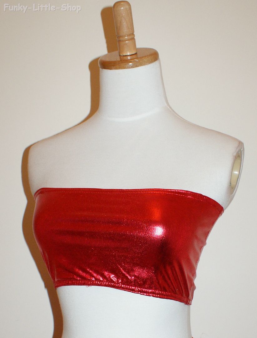 shiny wet look red tube top cyber club rock punk S/M